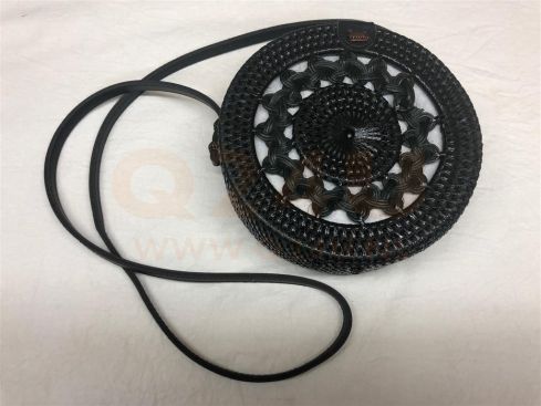 Rotan damestas zwart, 18 cm rond, met schouderband