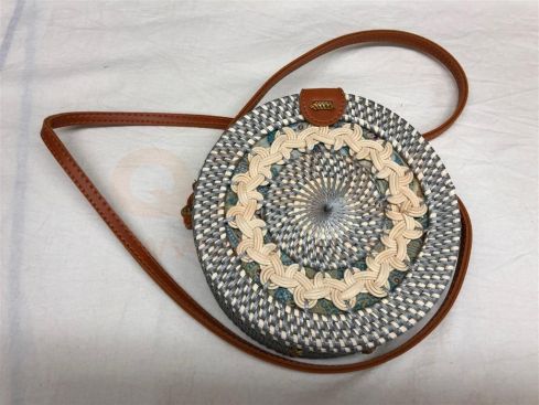 Rotan damestas grijs, 18 cm rond, met schouderband