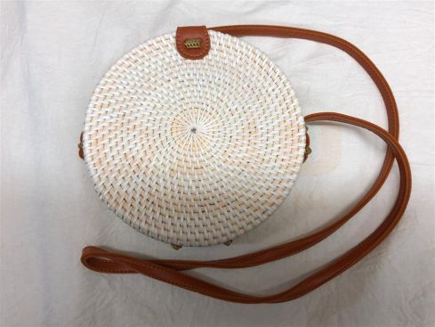 Rotan damestas wit, 18 cm rond, met schouderband