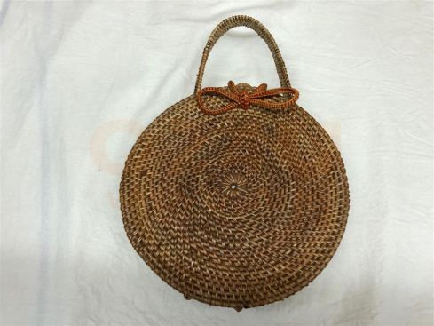 Rotan damestas hout kleur, 20 cm rond, met handgrepen