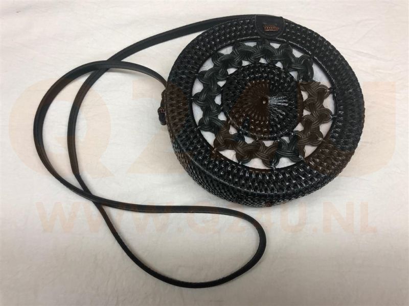 Rotan damestas zwart, 18 cm rond, met schouderband