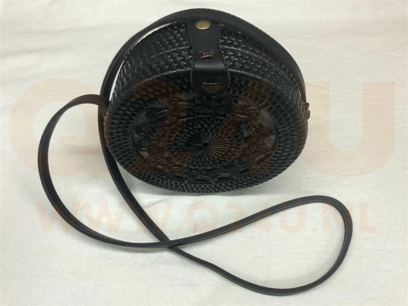 Rotan damestas zwart, 18 cm rond, met schouderband
