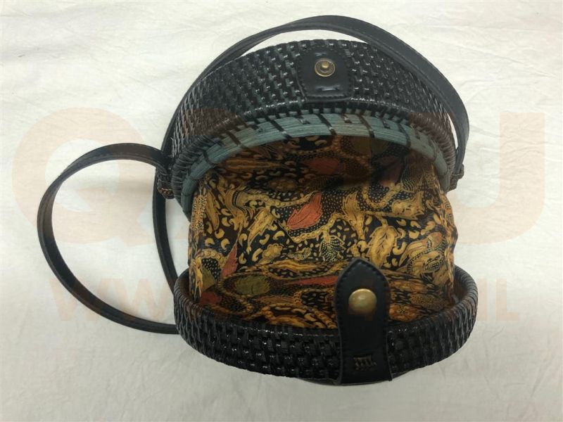 Rotan damestas zwart, 18 cm rond, met schouderband