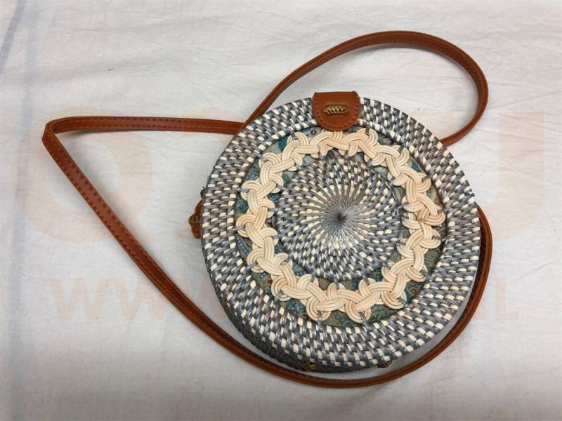 Rotan damestas grijs, 18 cm rond, met schouderband