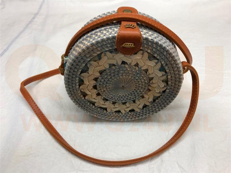 Rotan damestas grijs, 18 cm rond, met schouderband