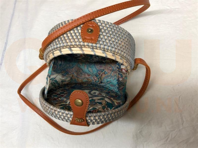 Rotan damestas grijs, 18 cm rond, met schouderband