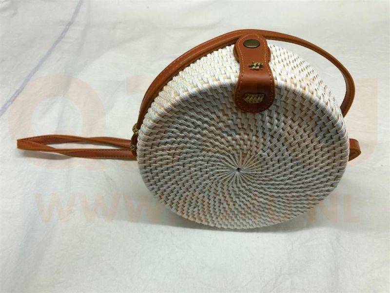 Rotan damestas wit, 18 cm rond, met schouderband