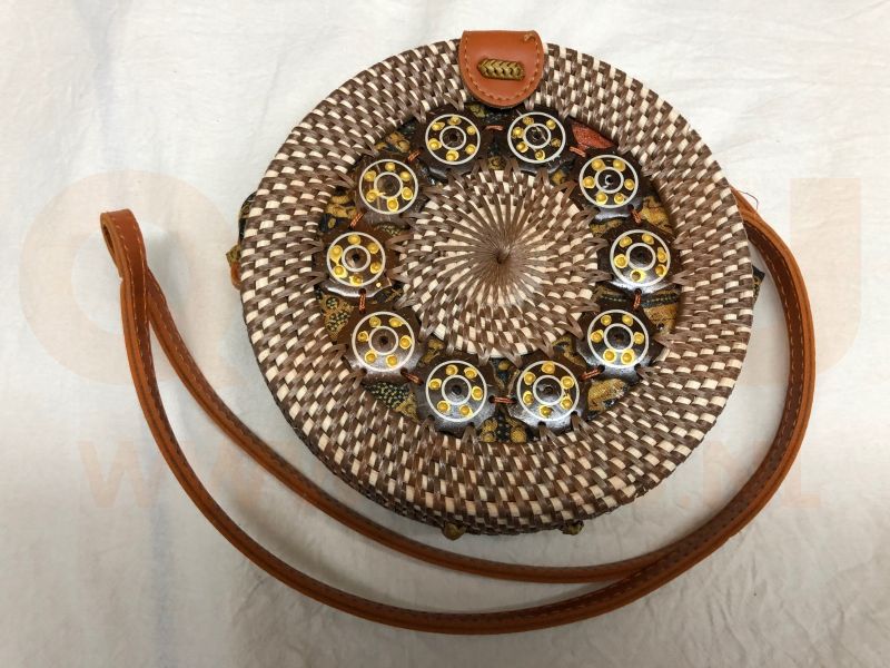 Rotan damestas bruin, 18 cm rond, met schouderband