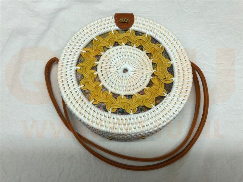 Rotan damestas wit - greel, 18 cm rond, met schouderband