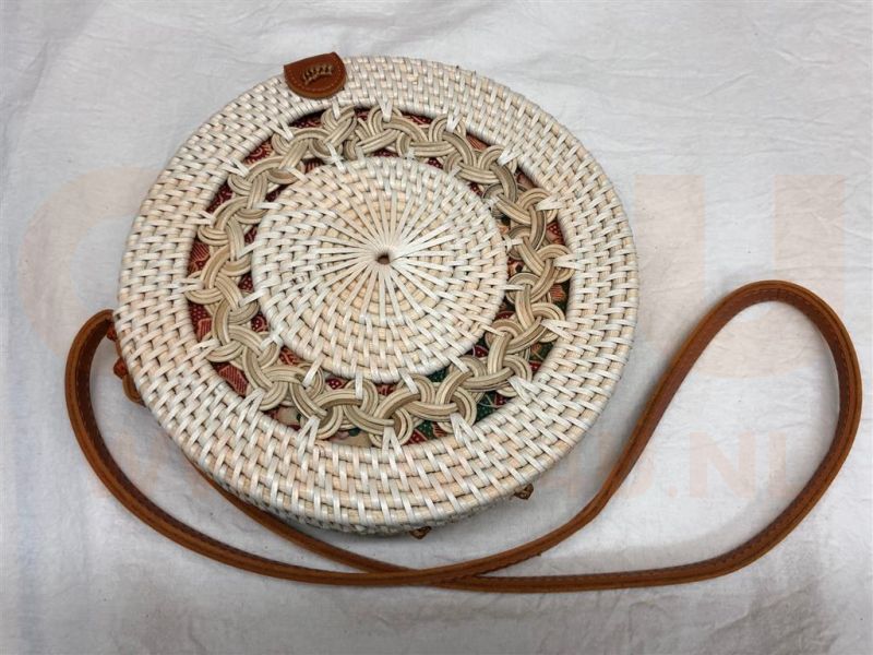 Rotan damestas wit - wit, 20 cm rond, met schouderband