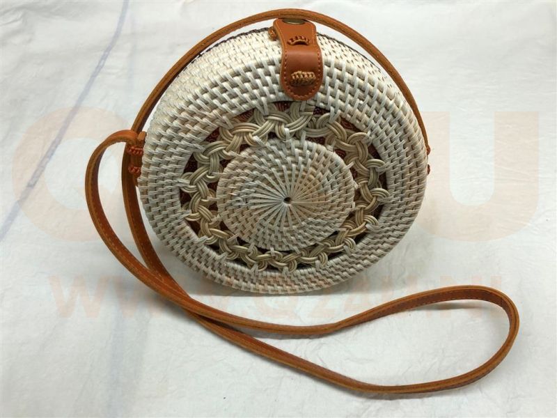 Rotan damestas wit - wit, 20 cm rond, met schouderband