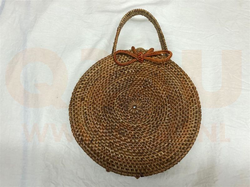 Rotan damestas hout kleur, 20 cm rond, met handgrepen