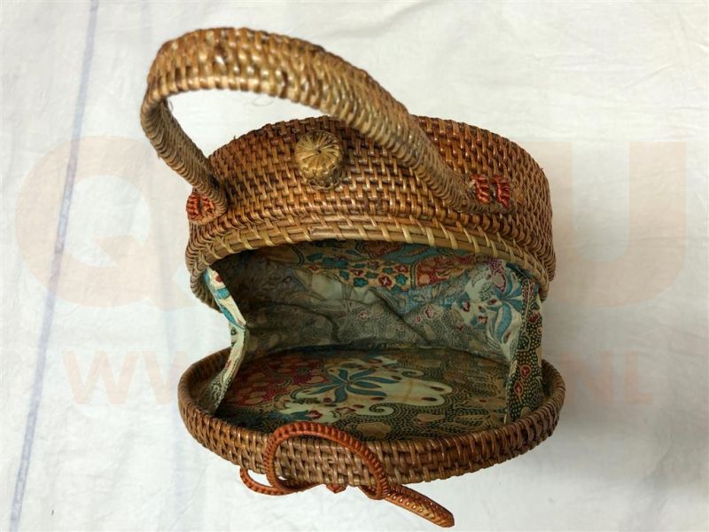 Rotan damestas hout kleur, 20 cm rond, met handgrepen