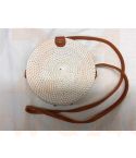 Rotan damestas wit, 18 cm rond, met schouderband