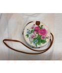 Rotan damestas wit / bloem, 18 cm rond, met schouderband