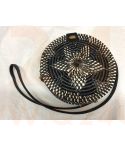 Rotan damestas zwart - wit, 18 cm rond, met schouderband
