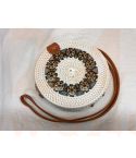 Rotan damestas wit - bruin, 18 cm rond, met schouderband