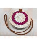 Rotan damestas wit - roze, 18 cm rond, met schouderband