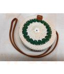 Rotan damestas wit - groen, 18 cm rond, met schouderband