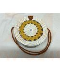 Rotan damestas wit - greel, 18 cm rond, met schouderband