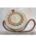 Rotan damestas wit - wit, 20 cm rond, met schouderband