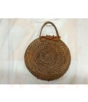Rotan damestas hout kleur, 20 cm rond, met handgrepen