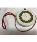 Rotan damestas wit - groen, 20 cm rond, met schouderband