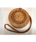 Rotan damestas bruin hout kleur, 20 cm rond, met schouderband